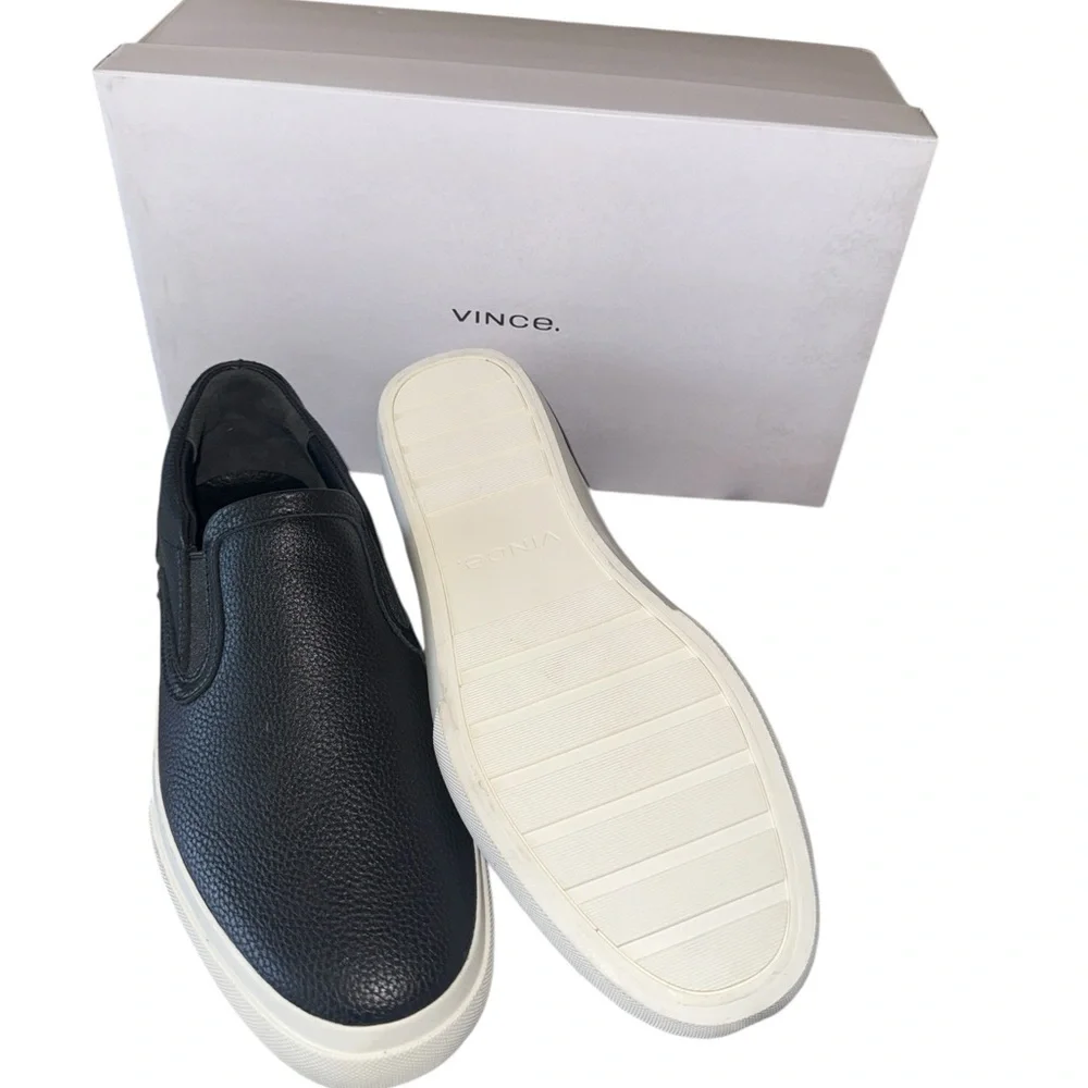 NEW NIB Vince Men’s Fairfax Black Leather Slip On Shoes Leather US 9 - Picture 9 of 12
